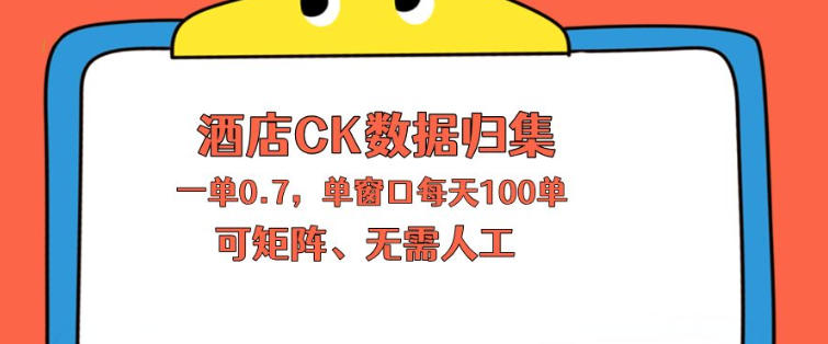 上班也能玩的酒店CK数据归集，一单0.7单窗口每天可做100单，一个人就能矩阵操作【揭秘】-自媒小站网创副业站