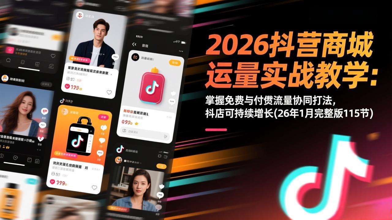 2026抖音商城运营实战教学：掌握免费与付费流量协同打法，抖店可持续增长(26年1月完整版115节-自媒小站网创副业站