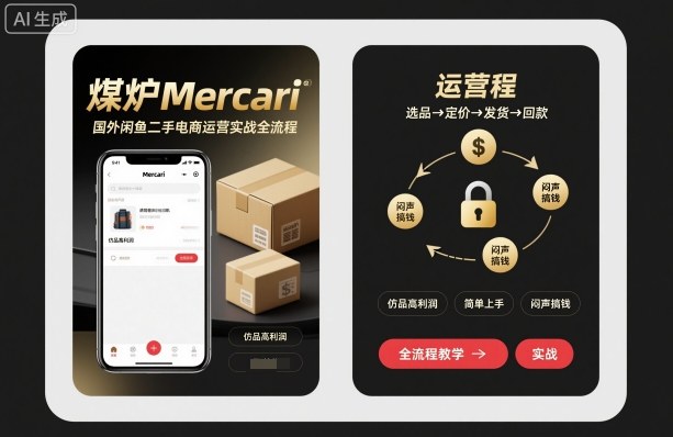 煤炉Mercari国外闲鱼二手电商运营实战全流程，仿品高利润，简单上手，闷声搞钱-自媒小站网创副业站