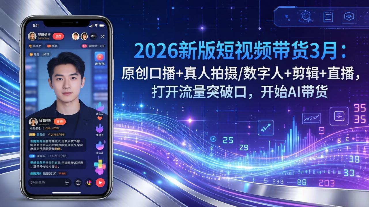 2026新版短视频带货3月：原创口播+真人拍摄/数字人+剪辑+直播，打开流量突破口，开始AI带货-自媒小站网创副业站