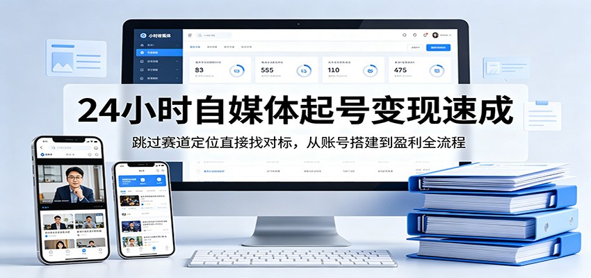 24小时自媒体起号变现速成，跳过赛道定位直接找对标，从账号搭建到盈利全流程-自媒小站网创副业站