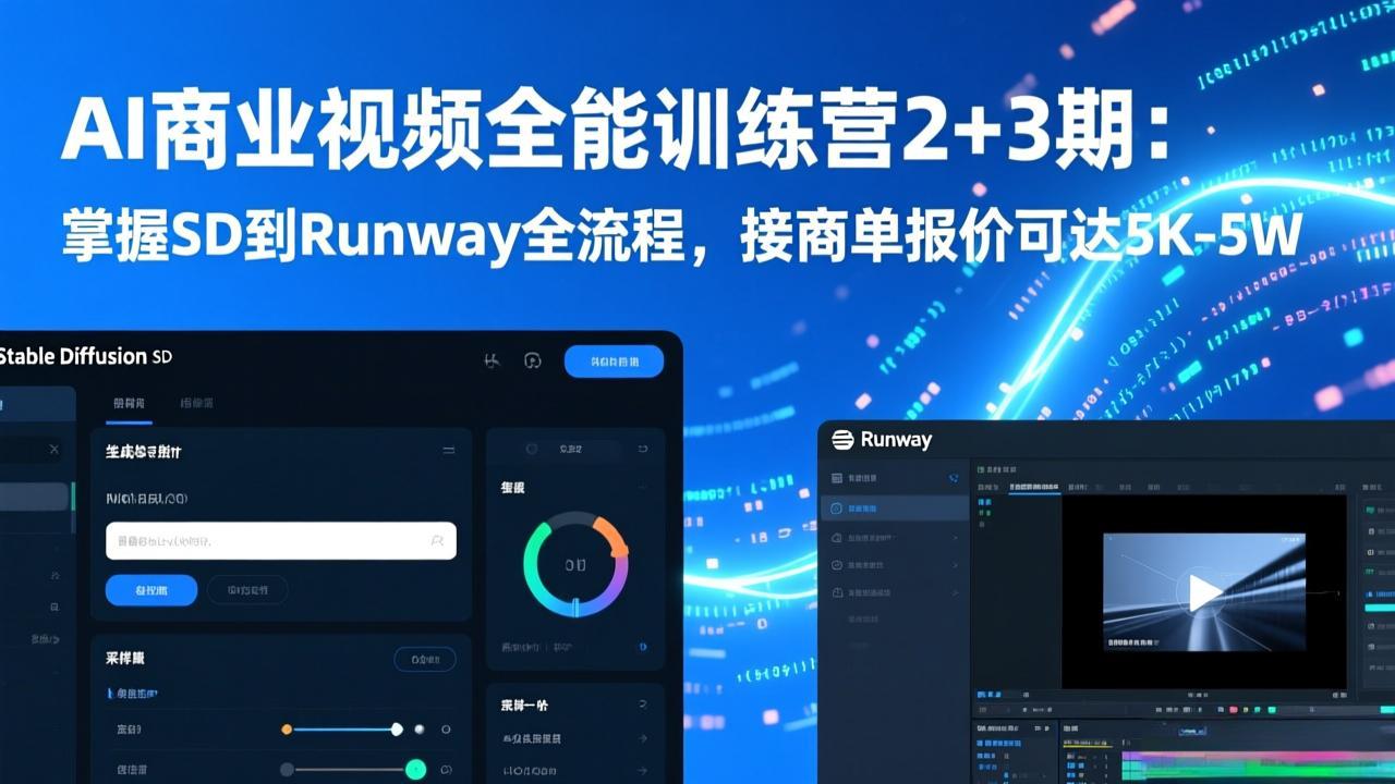 AI商业视频全能训练营2+3期：掌握SD到Runway全流程，接商单报价可达5K-5W-自媒小站网创副业站