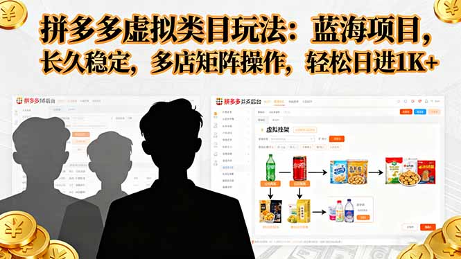 拼多多虚拟类目玩法，蓝海项目，长久稳定，多店矩阵操作，轻松日进1K+-自媒小站网创副业站