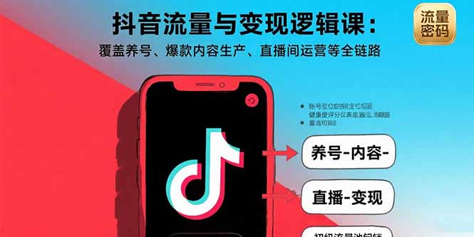 抖音流量与变现逻辑课：覆盖养号、爆款内容生产、直播间运营等全链路-自媒小站网创副业站