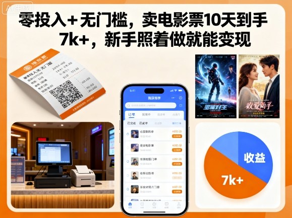 零投入+无门槛，卖电影票10天到手7k+，新手照着做就能变现【揭秘】-自媒小站网创副业站