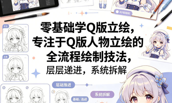 零基础学Q版立绘，专注于Q版人物立绘的全流程绘制技法，层层递进，系统拆解-自媒小站网创副业站