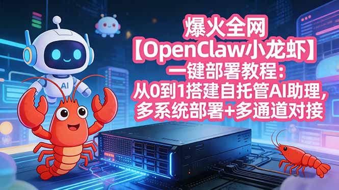 爆火全网【OpenClaw 小龙虾】一键部署教程：从0到1搭建自托管AI助理，多系统部署+多通道对接-自媒小站网创副业站