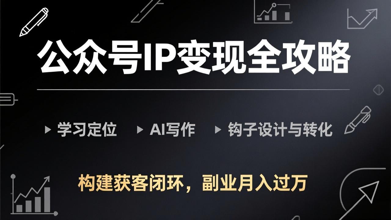 公众号IP变现全攻略-更新，学习定位、AI写作、钩子设计与转化，构建获客闭环，副业月入过万-自媒小站网创副业站