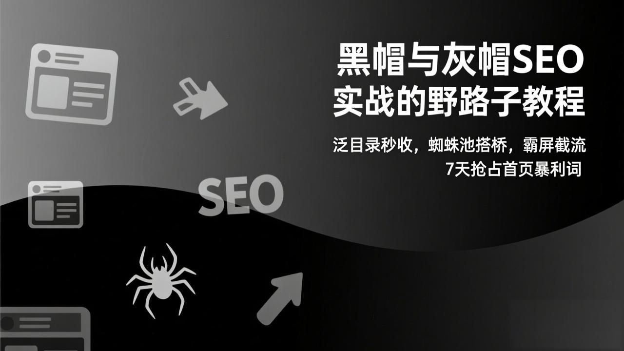 黑帽与灰帽SEO实战的野路子教程：泛目录秒收，蜘蛛池搭桥，霸屏截流，7天抢占首页暴利词-自媒小站网创副业站