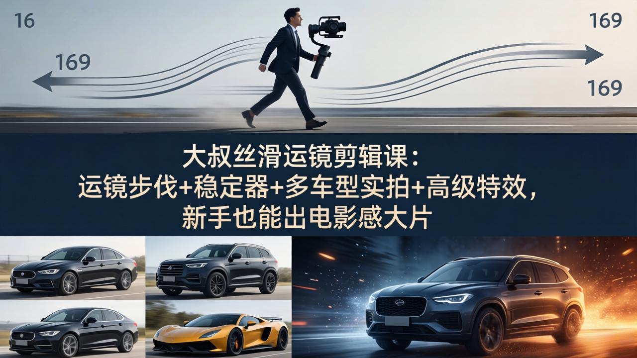 大叔丝滑运镜剪辑课：运镜步伐+稳定器+多车型实拍+高级特效，新手也能出电影感大片-自媒小站网创副业站