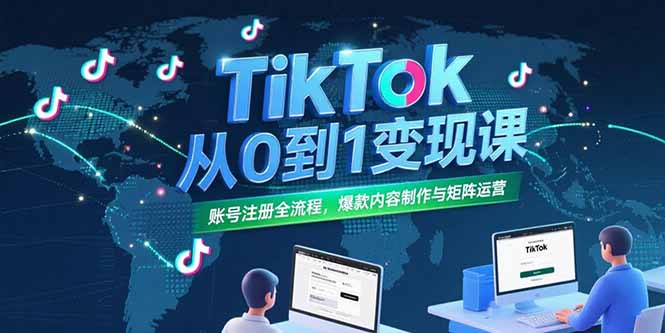 TikTok从0到1变现课，账号注册全流程，爆款内容制作与矩阵运营-自媒小站网创副业站