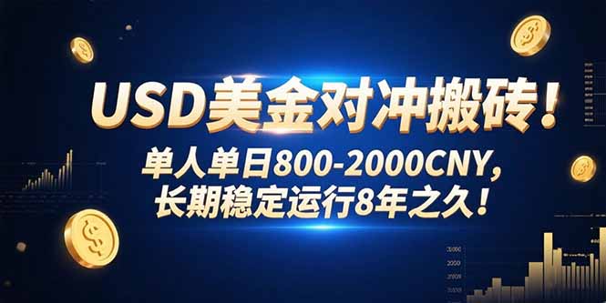 USD美金对冲搬砖!单人单日800-2000CNY，长期稳定运行8年之久!-自媒小站网创副业站