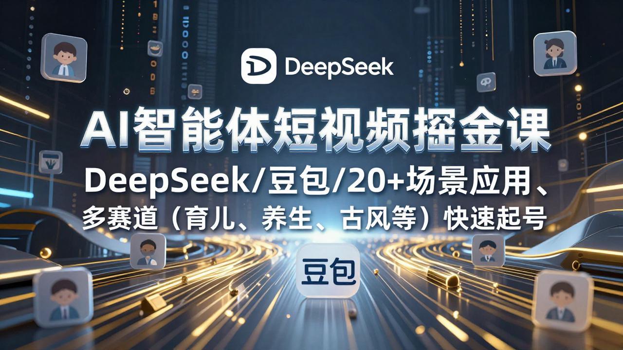 AI智能体短视频掘金课，DeepSeek/豆包/20+场景应用、多赛道(育儿、养生、古风等-自媒小站网创副业站
