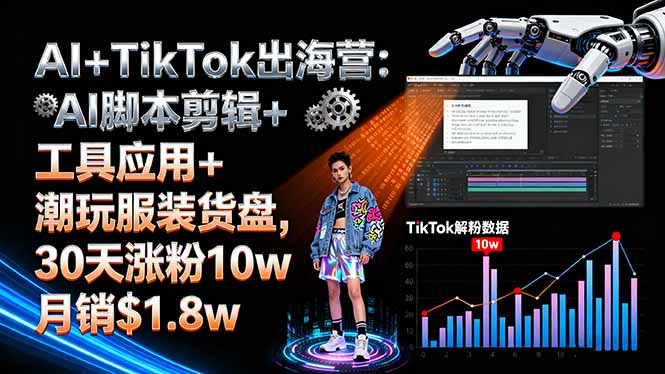 AI+TikTok出海营:AI脚本剪辑+工具应用+潮玩服装货盘,30天涨粉10w月销$1.8w-自媒小站网创副业站