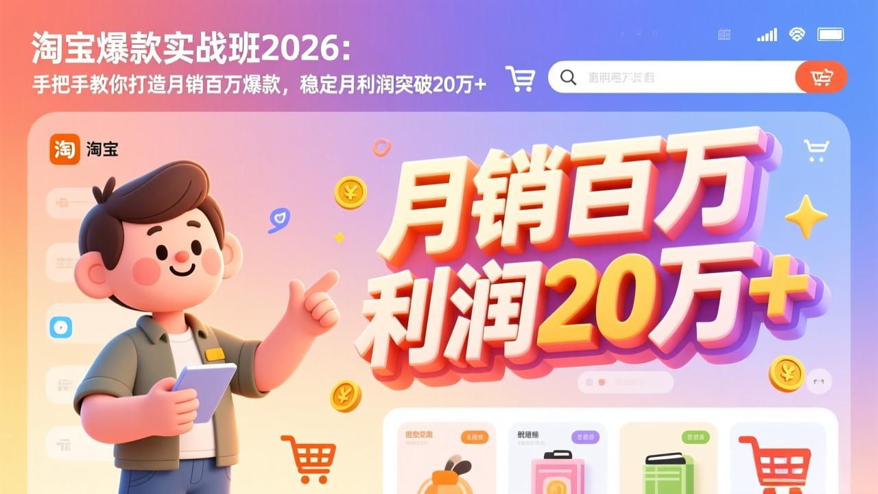 淘宝爆款实战班-2026年3月更新：手把手教你打造月销百万爆款，稳定月利润突破20万+-自媒小站网创副业站
