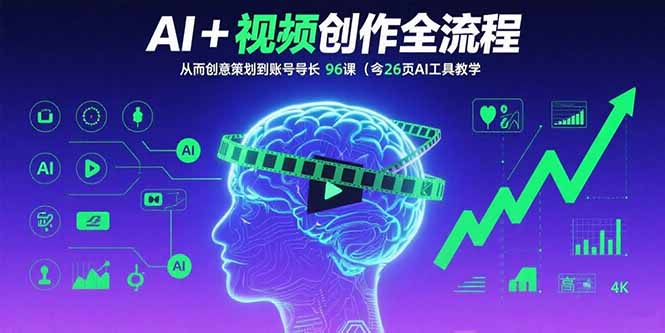 AI+短视频创作全流程：从创意策划到账号增长，96节课(含26项AI工具教学-自媒小站网创副业站