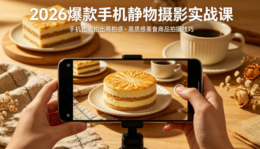 2026爆款手机静物摄影实战课，手机也能拍出商拍感，学会拍出高质感美食商品-自媒小站网创副业站