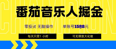 番茄音乐人掘金，单账号最高可撸1k+，可无限矩阵去做，零投入-自媒小站网创副业站