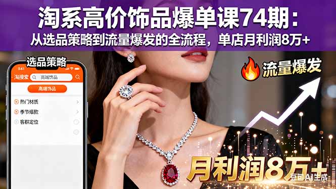 淘系高价饰品爆单课74期：从选品策略到流量爆发的全流程，单店月利润8万+-自媒小站网创副业站