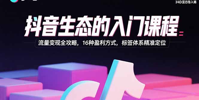 抖音生态的入门课程：流量变现全攻略，16种盈利方式，标签体系精准定位-自媒小站网创副业站
