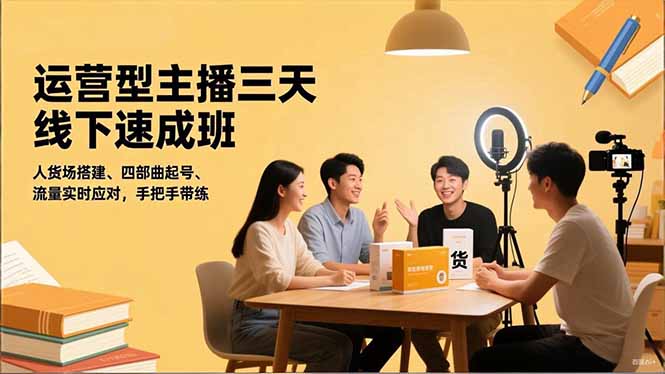 运营型主播三天线下班，人货场搭建,四部曲起号,流量实时应对，手把手带练-自媒小站网创副业站