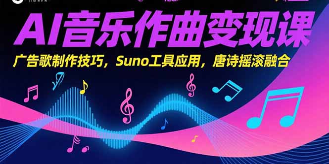 AI音乐作曲变现课，广告歌制作技巧，Suno工具应用，唐诗摇滚融合-自媒小站网创副业站