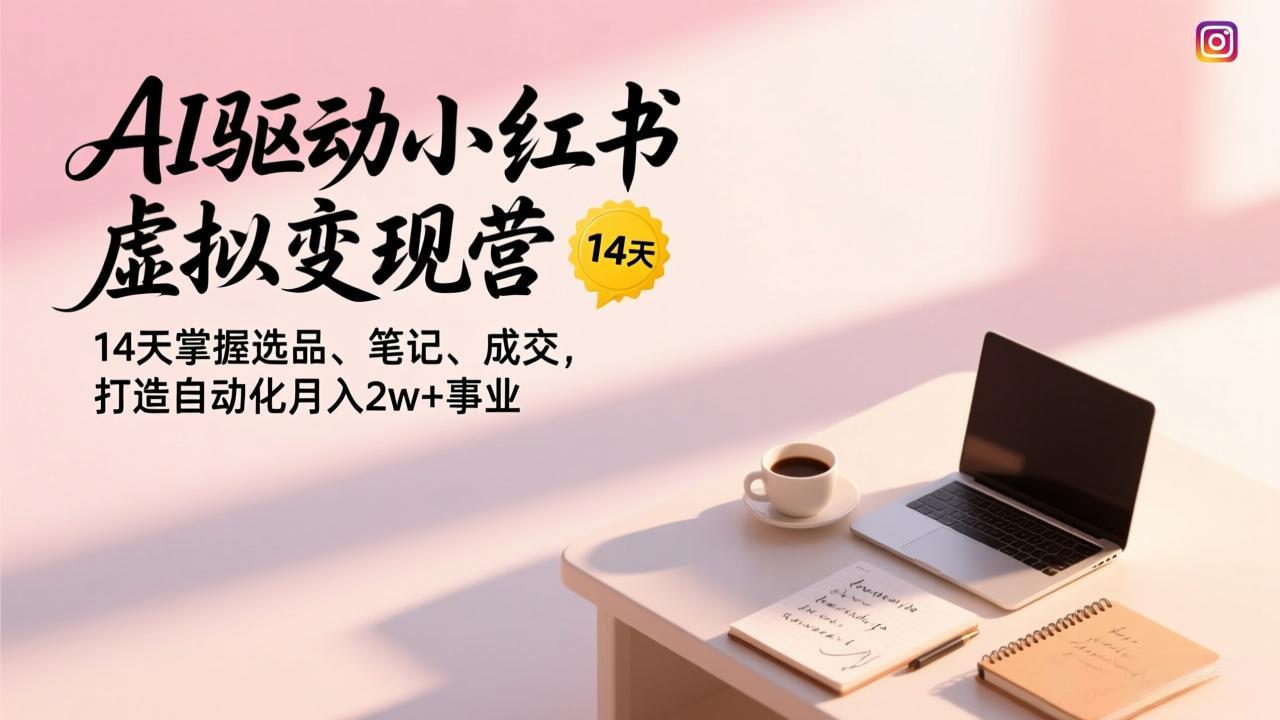 AI驱动小红书虚拟变现营，14天掌握选品、笔记、成交，打造自动化月入2w+事业-自媒小站网创副业站