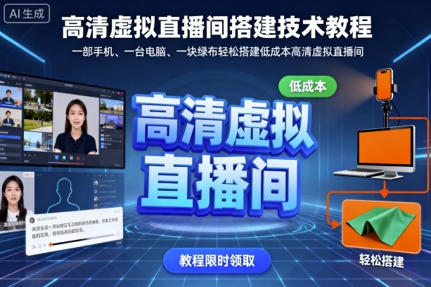 高清虚拟直播间搭建技术教程，一部手机、一台电脑、一块绿布轻松搭建低成本高清虚拟直播间-自媒小站网创副业站