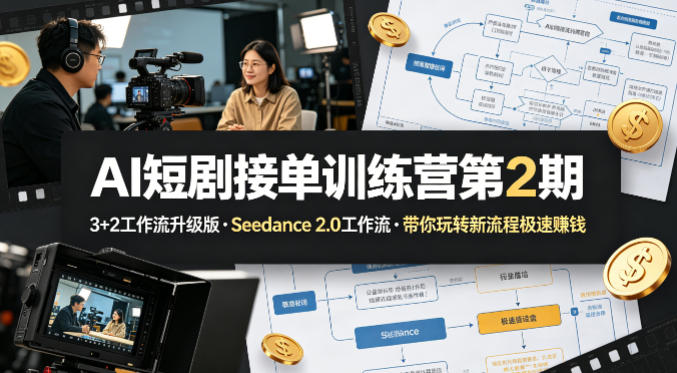 AI短剧接单训练营第2期，3+2工作流升级版，Seedance 2.0工作流，带你玩转新流程极速賺钱-自媒小站网创副业站