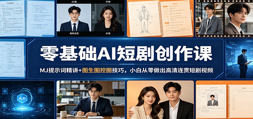 零基础AI短剧创作课：MJ提示词精讲+图生图控图技巧，小白从零做出高清连贯短剧视频-自媒小站网创副业站