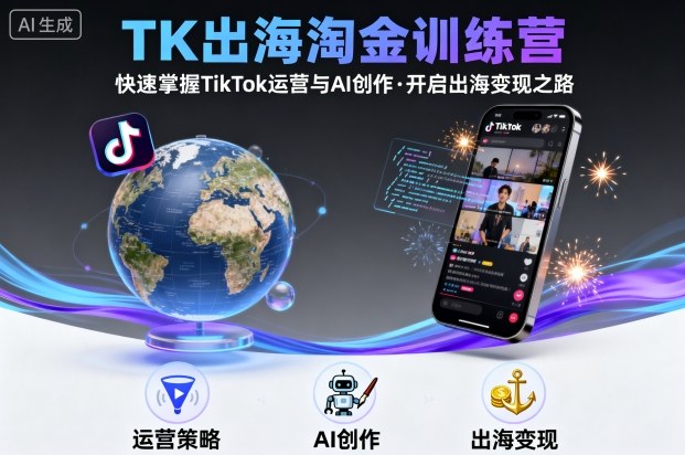 TK出海淘金训练营，助你快速掌握TikTok运营与AI创作，开启出海变现之路-自媒小站网创副业站