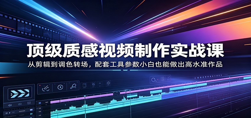 顶级质感视频制作实战课：从剪辑到调色转场，配套工具参数小白也能做出高水准作品-自媒小站网创副业站
