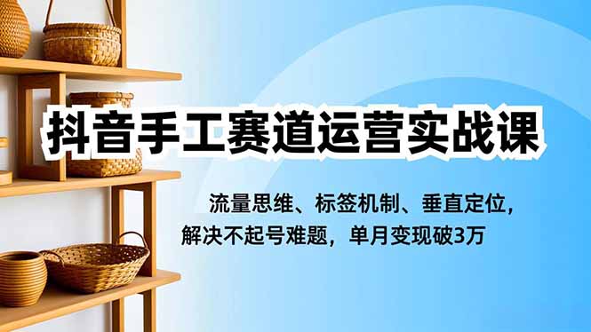 抖音手工赛道运营实战课，流量思维、标签机制、垂直定位，解决不起号难题，单月变现破3万-自媒小站网创副业站
