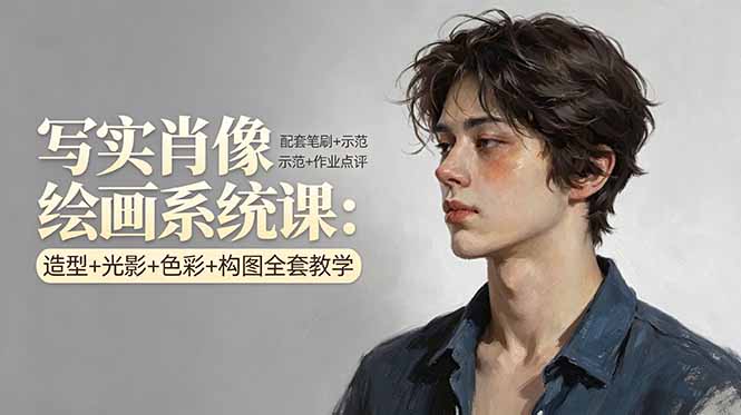 写实肖像绘画系统课：造型+光影+色彩+构图全套教学，配套笔刷+示范+作业点评-自媒小站网创副业站