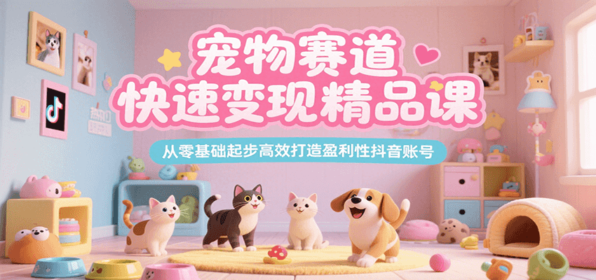宠物赛道快速变现精品课，从零基础起步高效打造盈利性抖音账号-自媒小站网创副业站