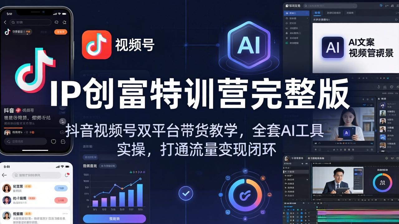 IP创富特训营完整版：抖音视频号双平台带货教学，全套AI工具实操，打通流量变现闭环-自媒小站网创副业站