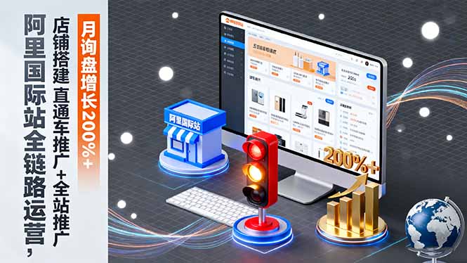 阿里国际站全链路运营，店铺搭建+直通车推广+全站推广，月询盘增长200%+-自媒小站网创副业站