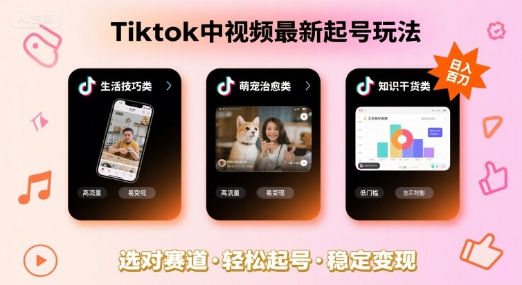 Tiktok中视频最新起号玩法，想要日入百刀，做好这几个赛道就可以了-自媒小站网创副业站