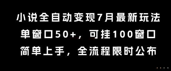小说全自动变现7月玩法，单窗口50+，可挂100窗口，简单上手，全流程限时公布【揭秘】-自媒小站网创副业站