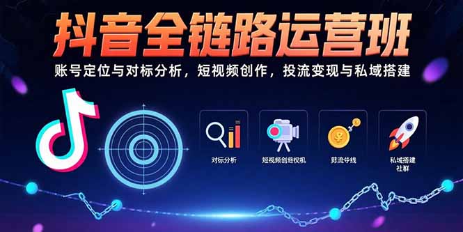 抖音全链路运营班：账号定位与对标分析，短视频创作，投流变现与私域搭建-自媒小站网创副业站