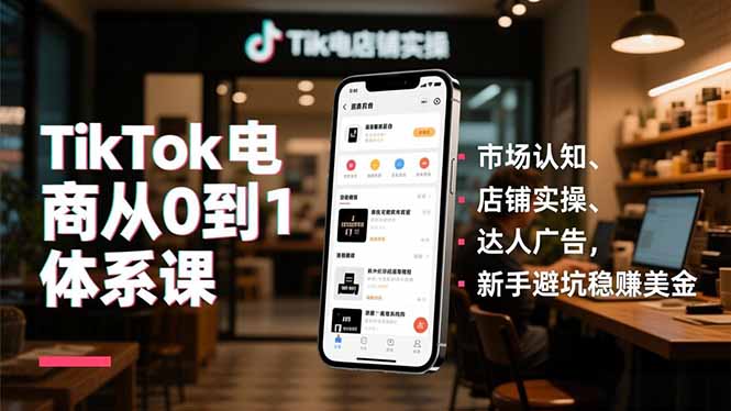 TikTok电商从0到1体系课，市场认知、店铺实操、达人广告，新手避坑稳赚美金-自媒小站网创副业站