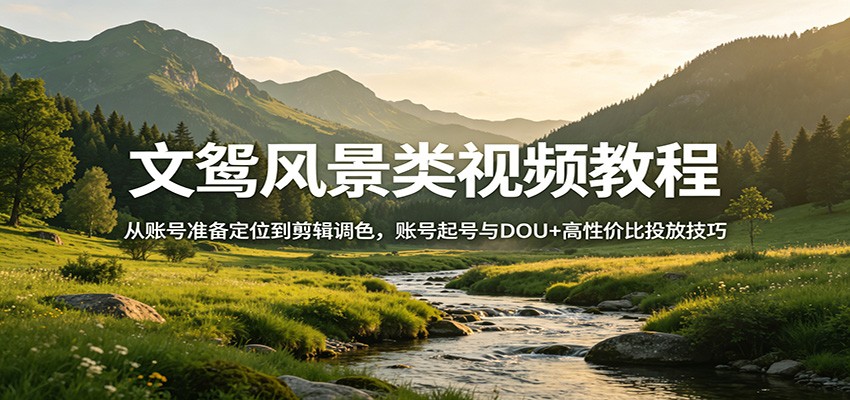 文鸳风景类视频教程：从账号准备定位到剪辑调色，账号起号与DOU+高性价比投放技巧-自媒小站网创副业站