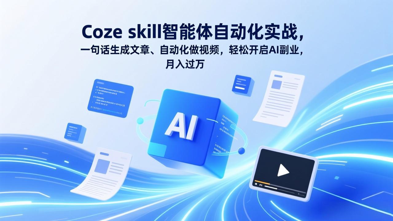 Coze skill智能体自动化实战，一句话生成文章、自动化做视频，轻松开启AI副业，月入过万-自媒小站网创副业站