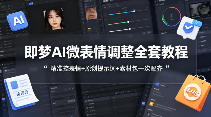 即梦AI微表情调整全套教程，精准控表情+原创提示词+素材包一次配齐-自媒小站网创副业站
