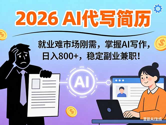AI代写简历，超暴利，用万能模板月入1-3万实战教程，2026年市场刚需！-自媒小站网创副业站