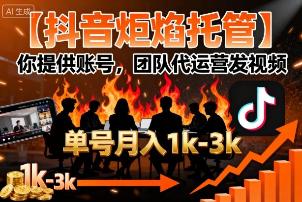 【抖音炬焰托管】你提供账号，团队代运营发视频，单号月入1k+【揭秘】-自媒小站网创副业站