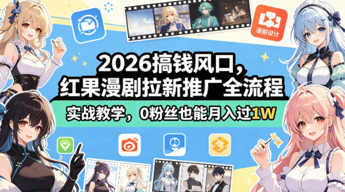 2026搞钱风口，红果漫剧拉新推广全流程实战教学，0粉丝也能月入过1W-自媒小站网创副业站