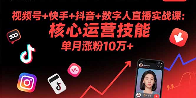 视频号+快手+抖音+数字人直播实战课(9月-自媒小站网创副业站