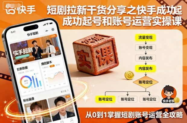 短剧拉新干货分享之快手成功起号和账号运营实操课-自媒小站网创副业站