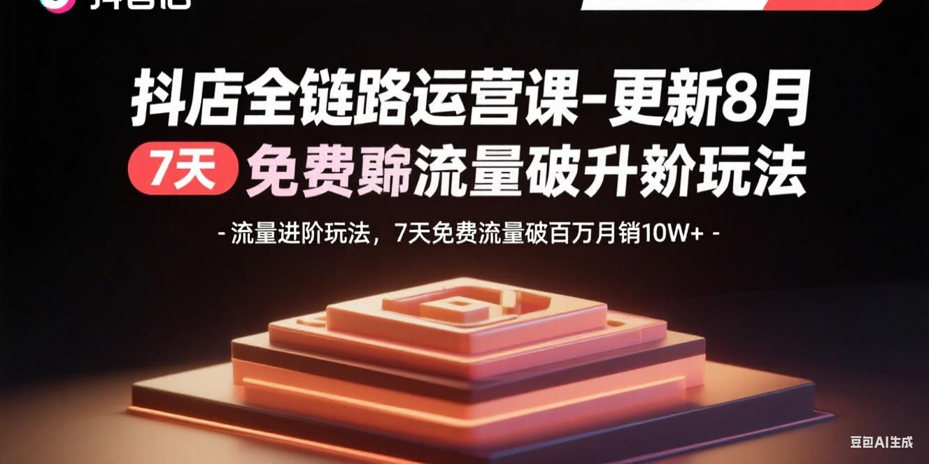 抖店全链路运营课-更新8月：流量进阶玩法，7天免费流量破百万月销10W+-自媒小站网创副业站